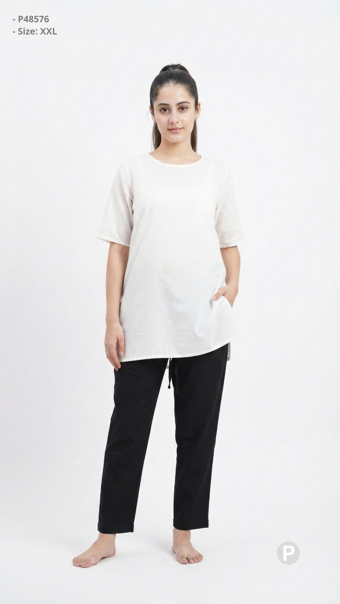 Black Cotton Straight Trouser | P48576