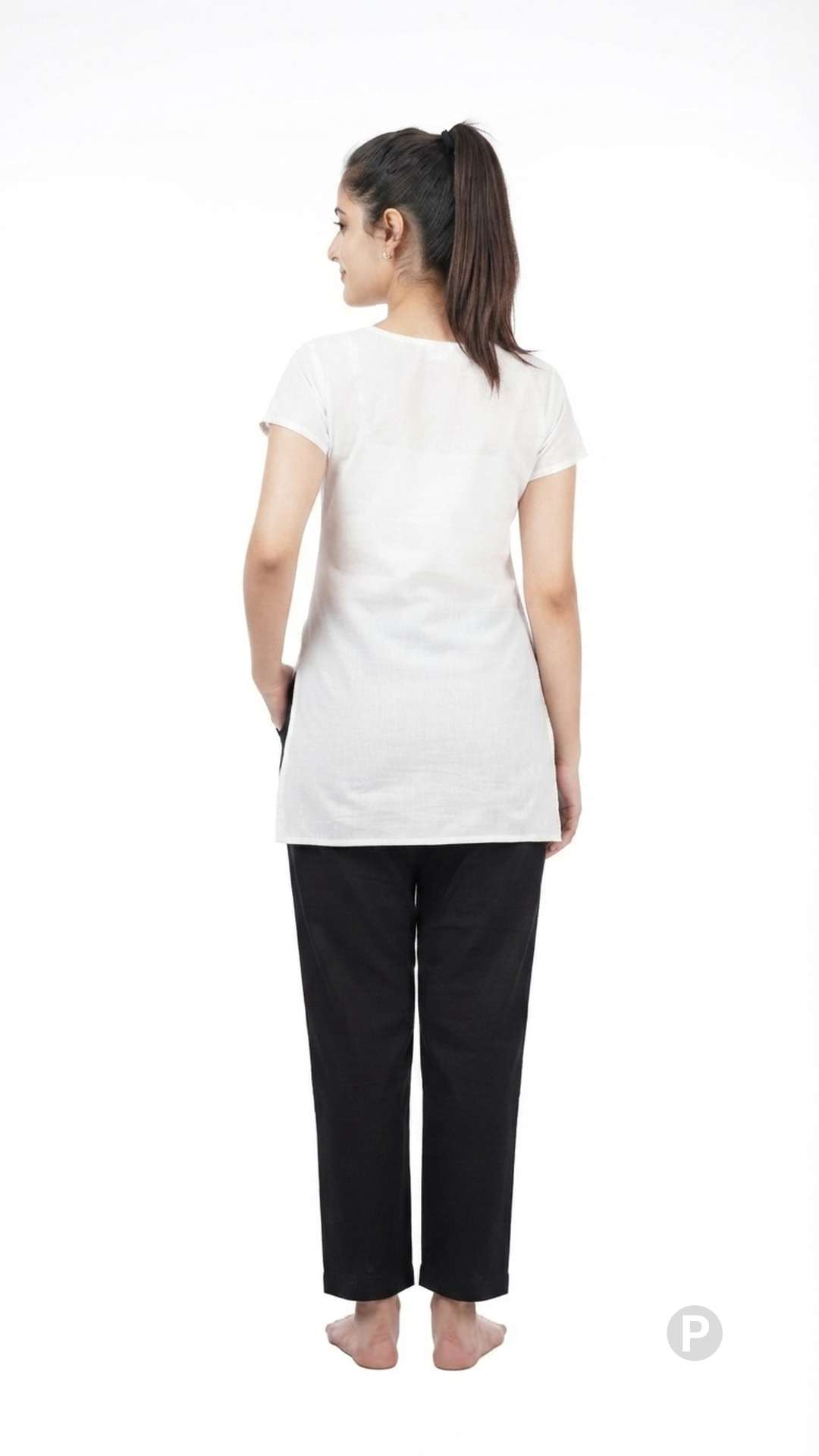 Black Cotton Straight Trouser | P48576