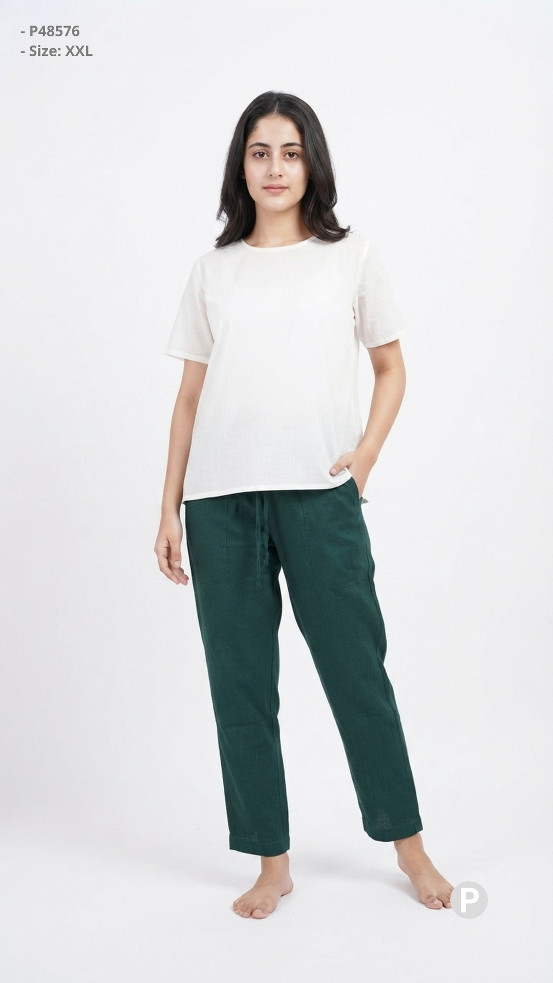 Dark Green Cotton Straight Trouser | P48576