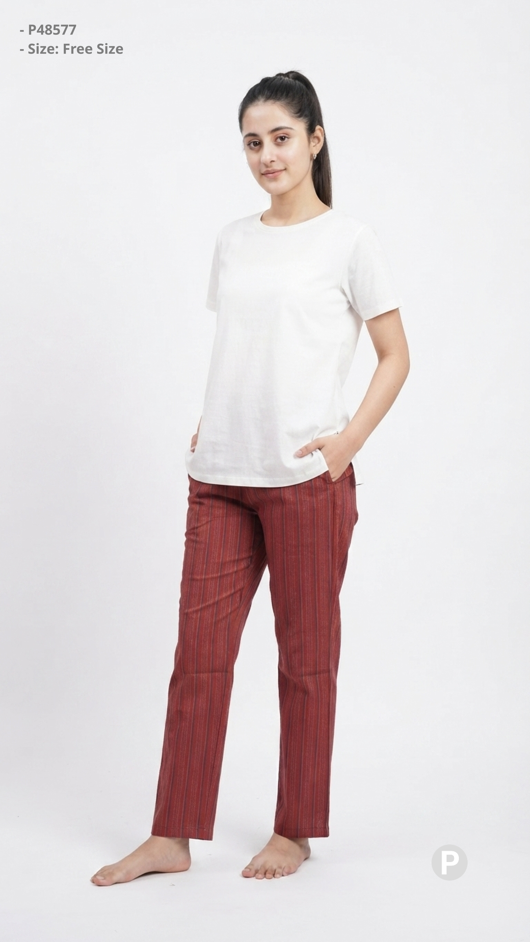 Dark Red Cotton Straight Trouser | P48577