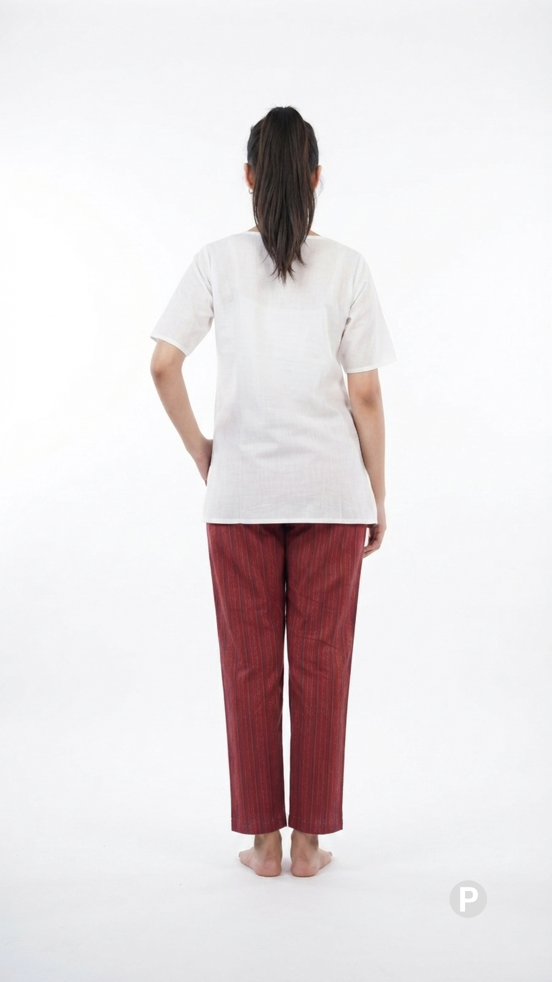 Dark Red Cotton Straight Trouser | P48577