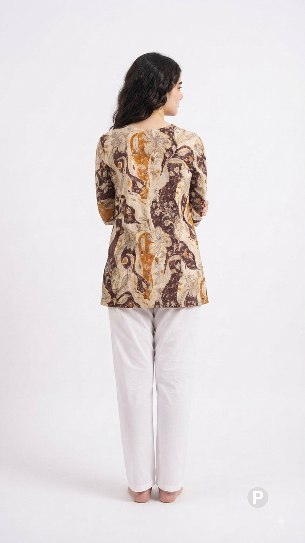 Beige Cotton Printed Short Kurti | P49779
