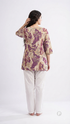 Beige Cotton Printed Short Kurti | P49779