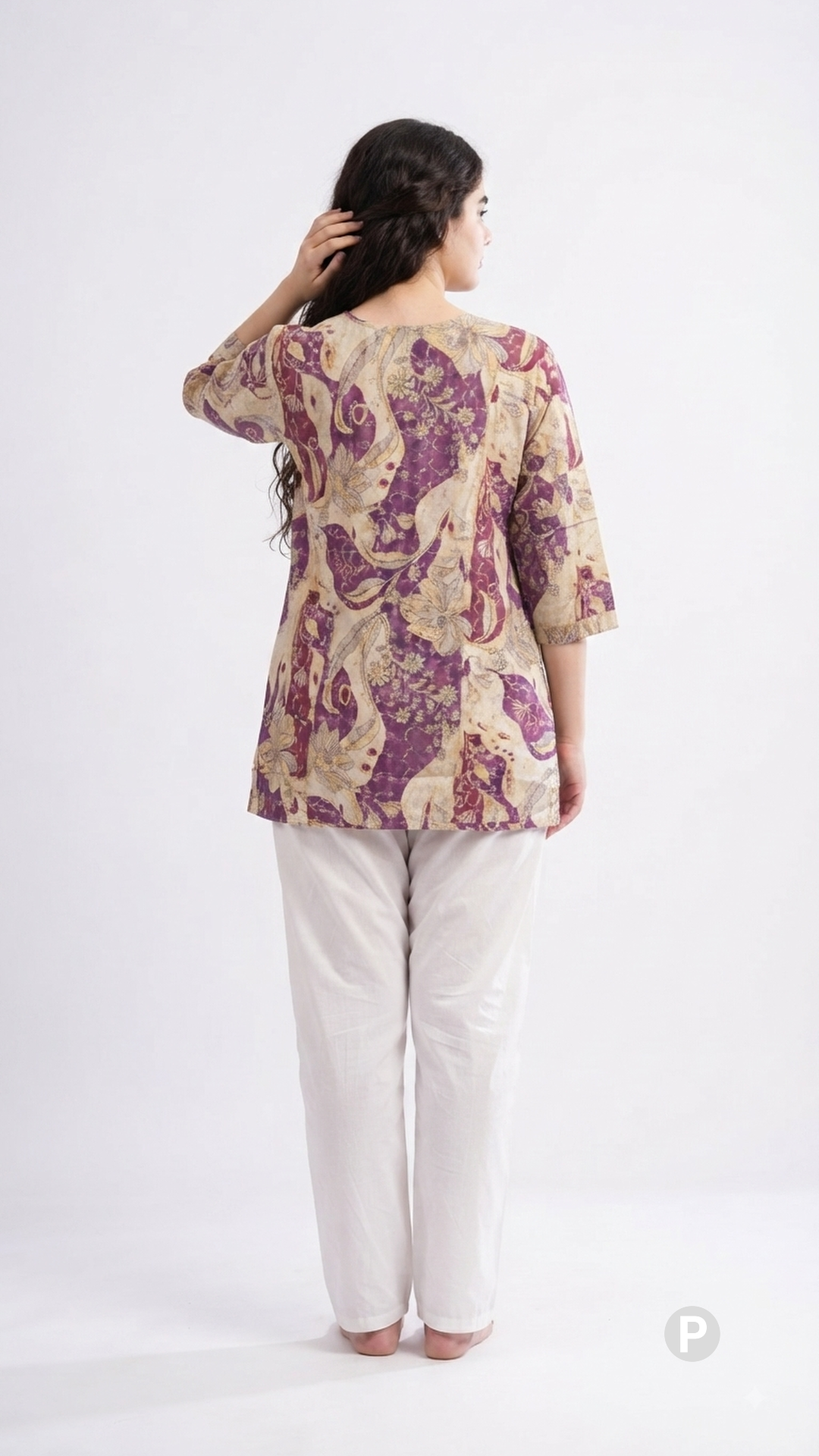 Beige Cotton Printed Short Kurti | P49779