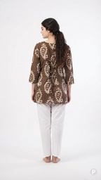 Brown Cotton Printed Short Kurti | P49792