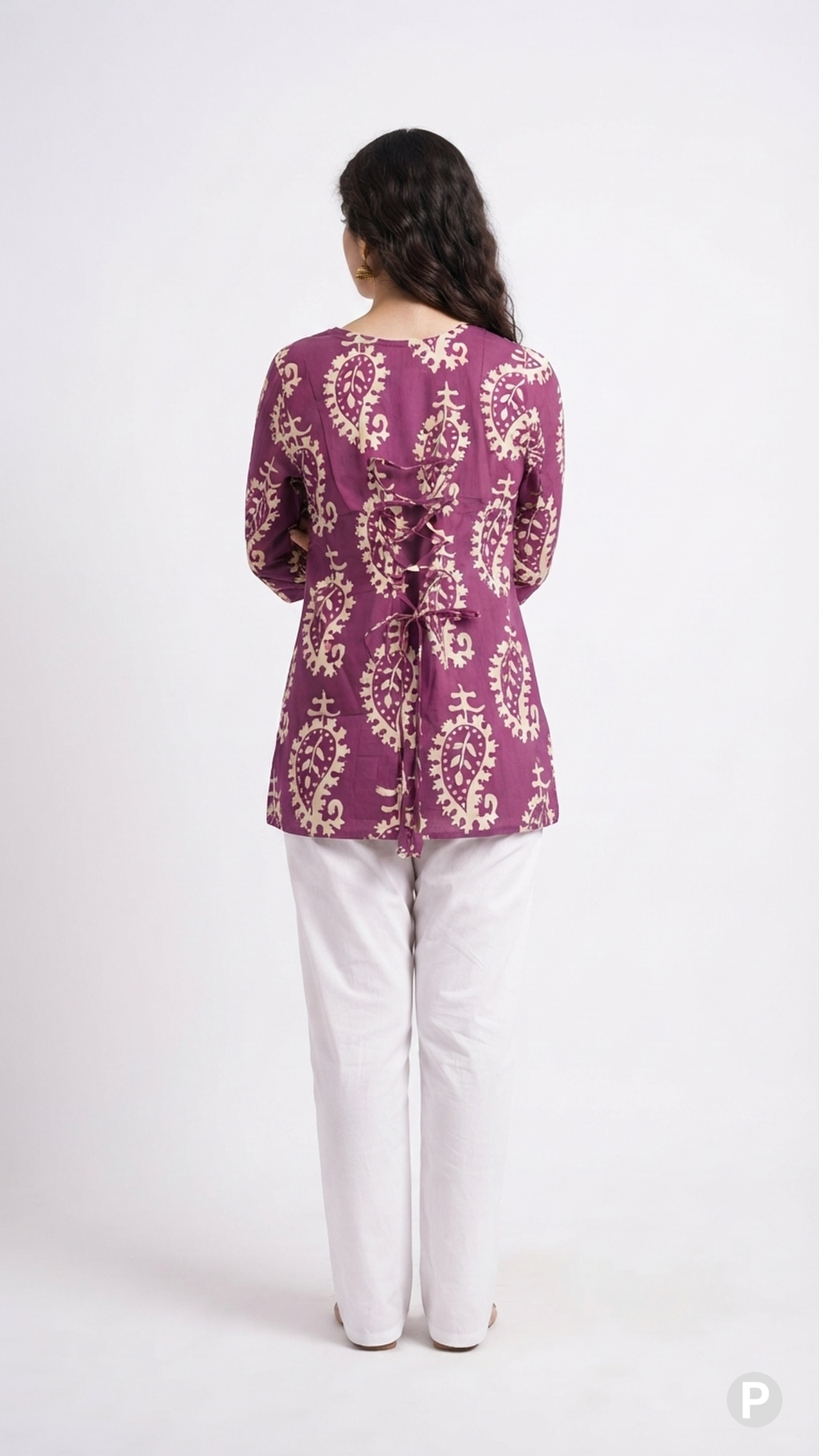 Purple Cotton Printed Short Kurti | P49792