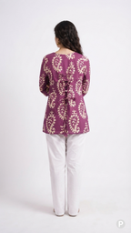 Purple Cotton Printed Short Kurti | P49792