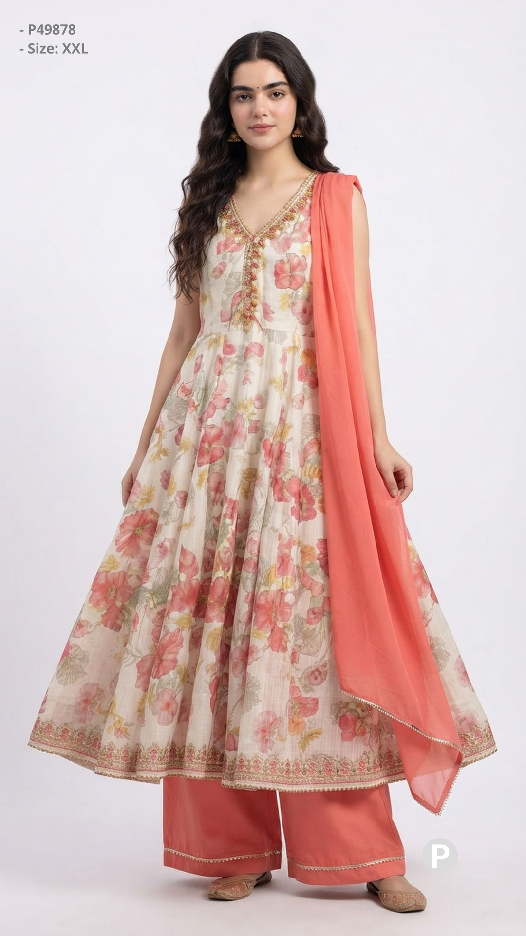 Off White Cotton Printed Kurti Set | P49878
