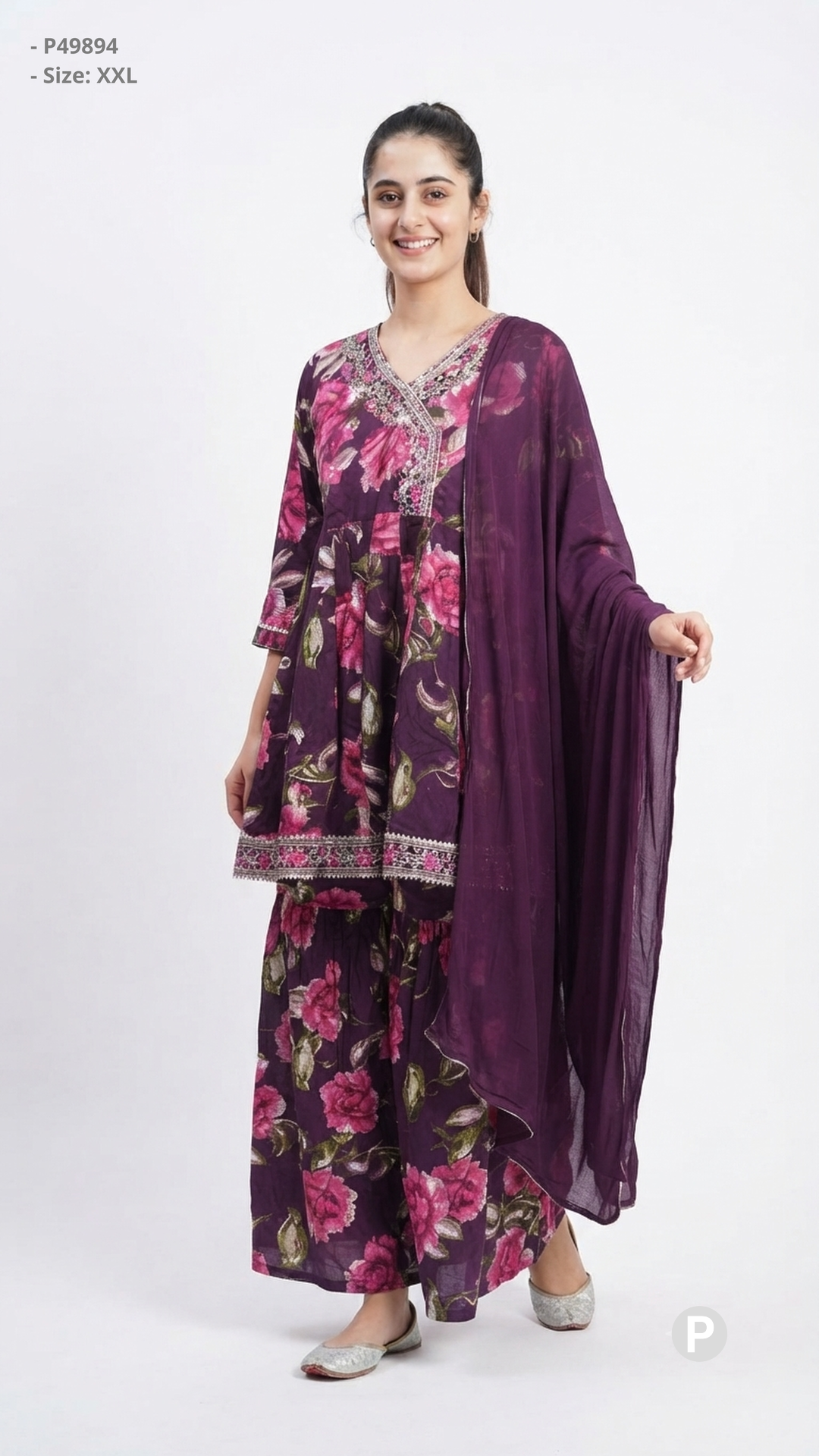 Purple Cotton Printed Short Frock Kurti | P49894]