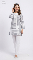 White Cotton Striped Short Kurti | P50068