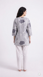 White Cotton Striped Short Kurti | P50068