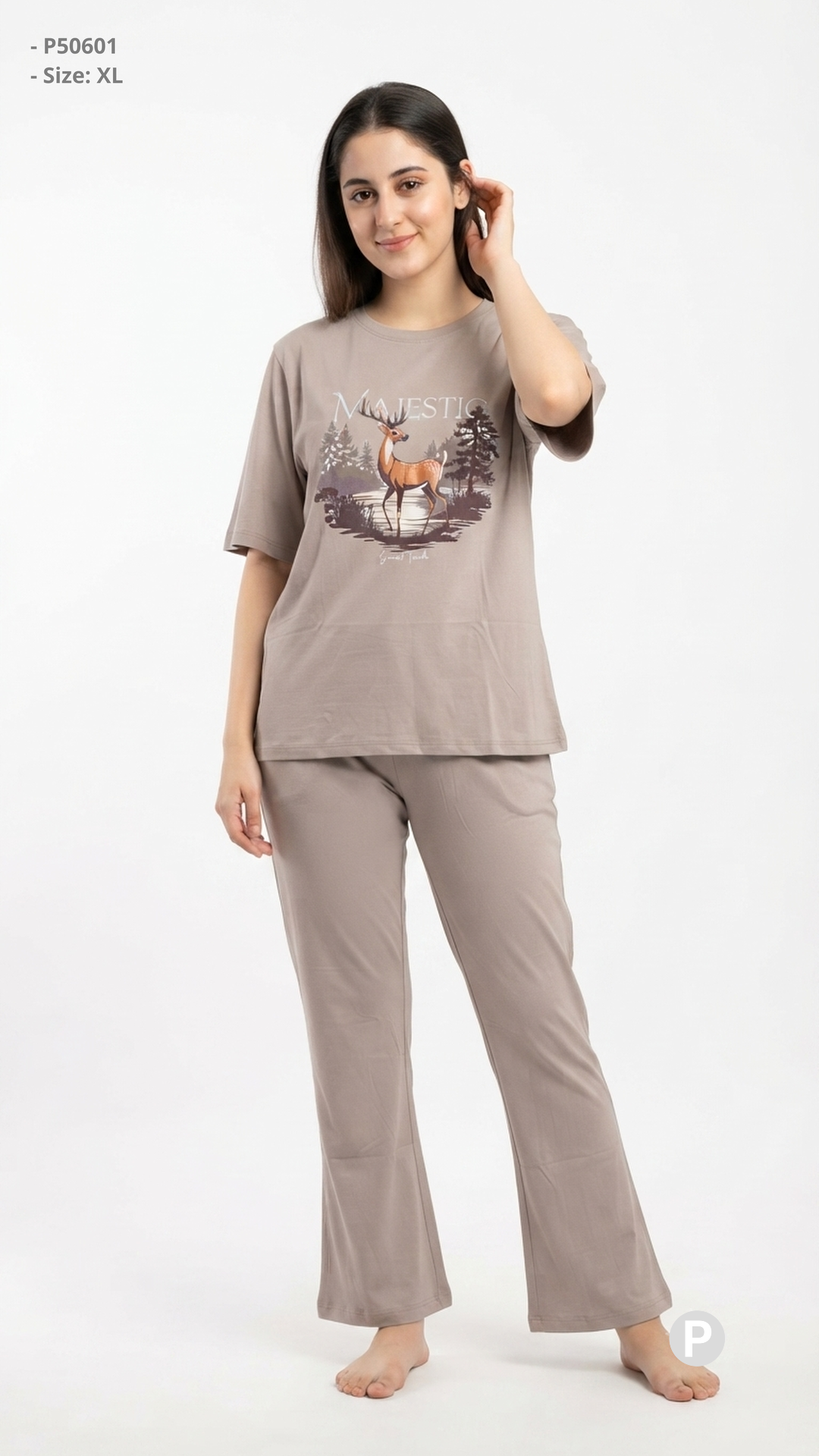 Beige Plain Night Suit | P50601