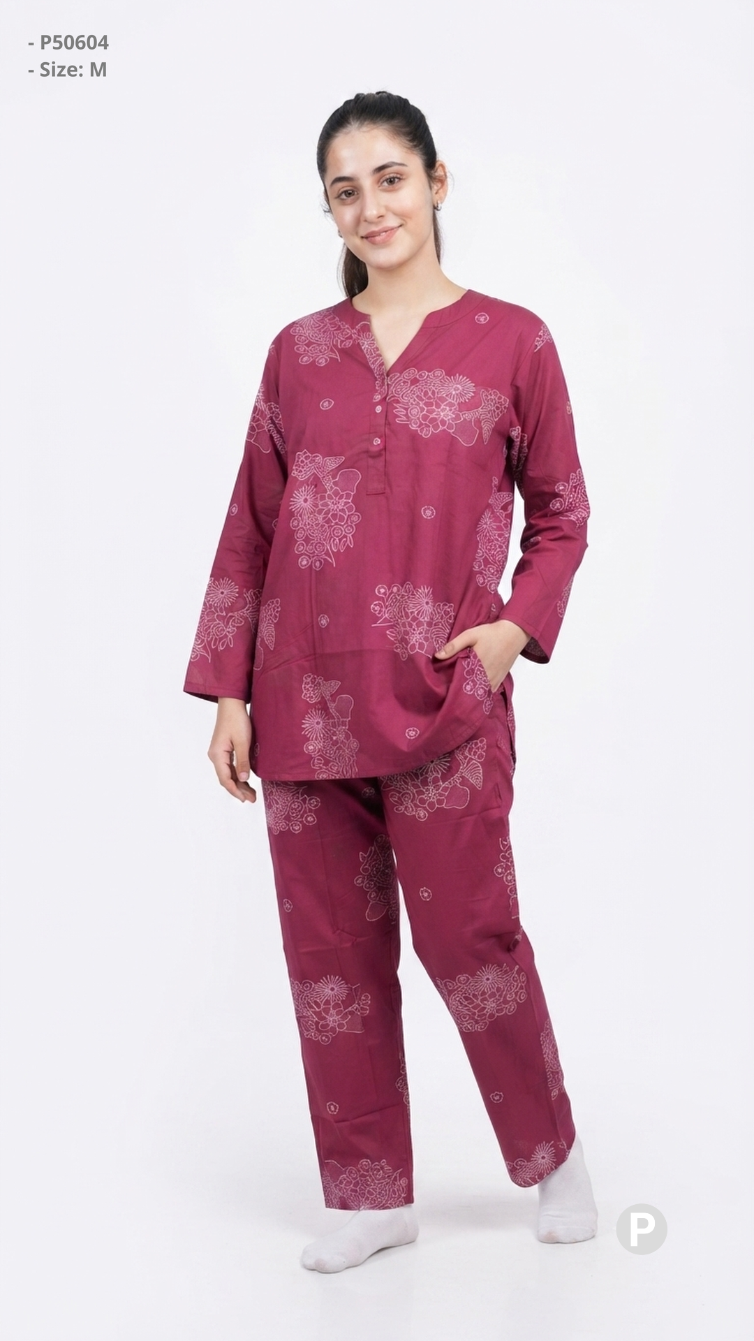 Maroon Printed Night Suit | P50604