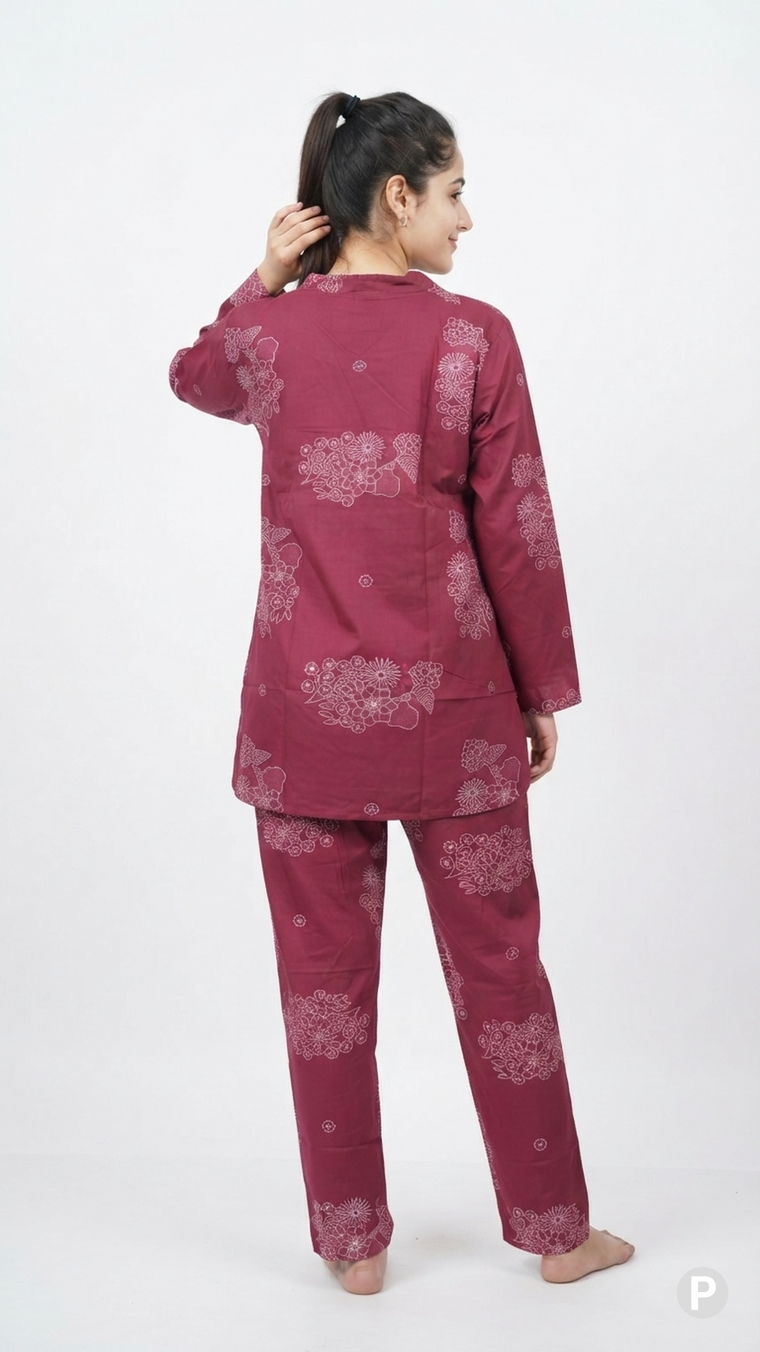 Maroon Printed Night Suit | P50604