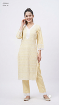 Light Yellow Cotton Embroidered Chikankari Kurti Set | P50664