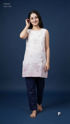 Off White Linen Printed Short Kurti | P50695