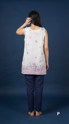 Off White Linen Printed Short Kurti | P50695