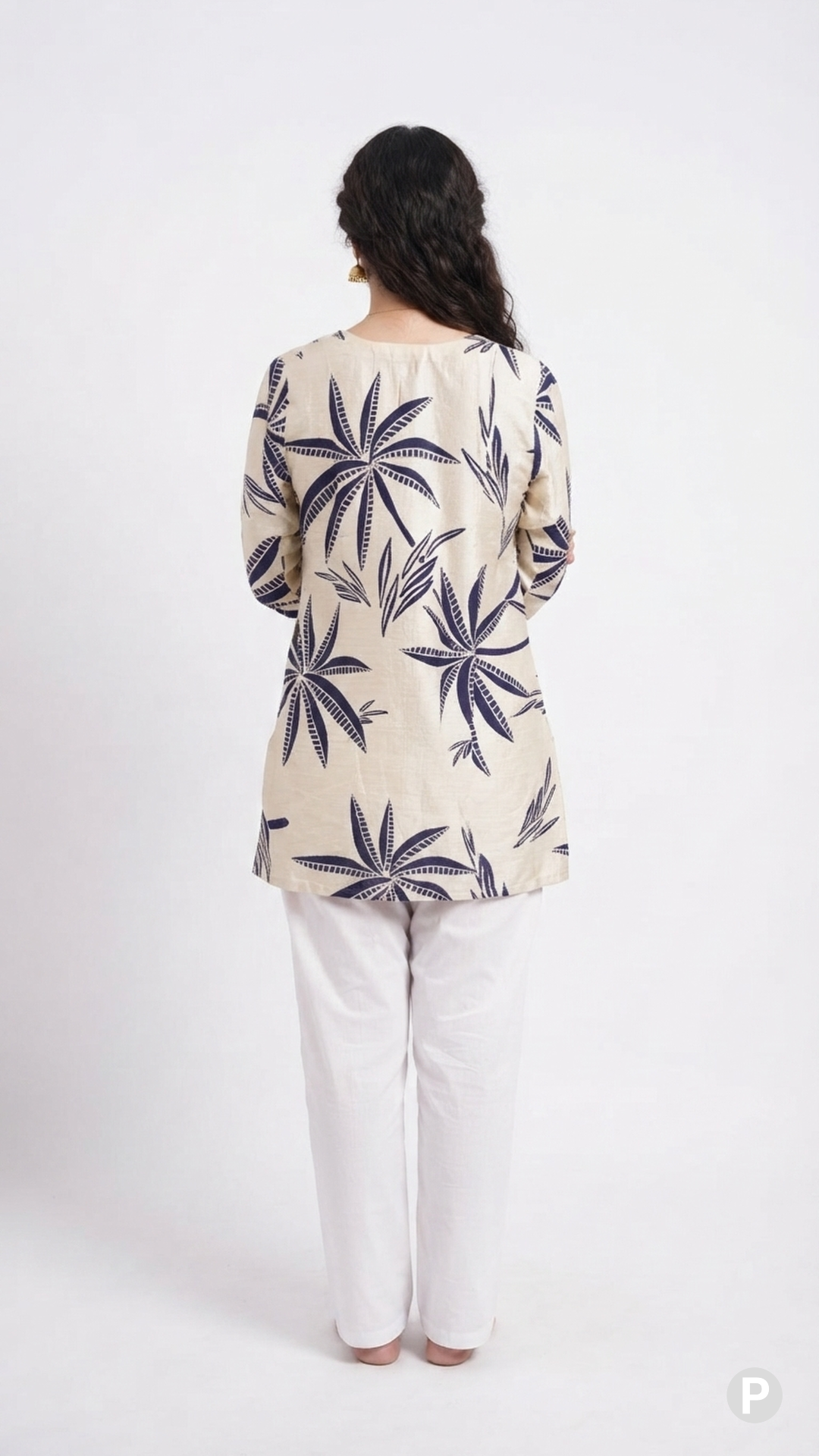 Beige Cotton Printed Short Kurti | P50698