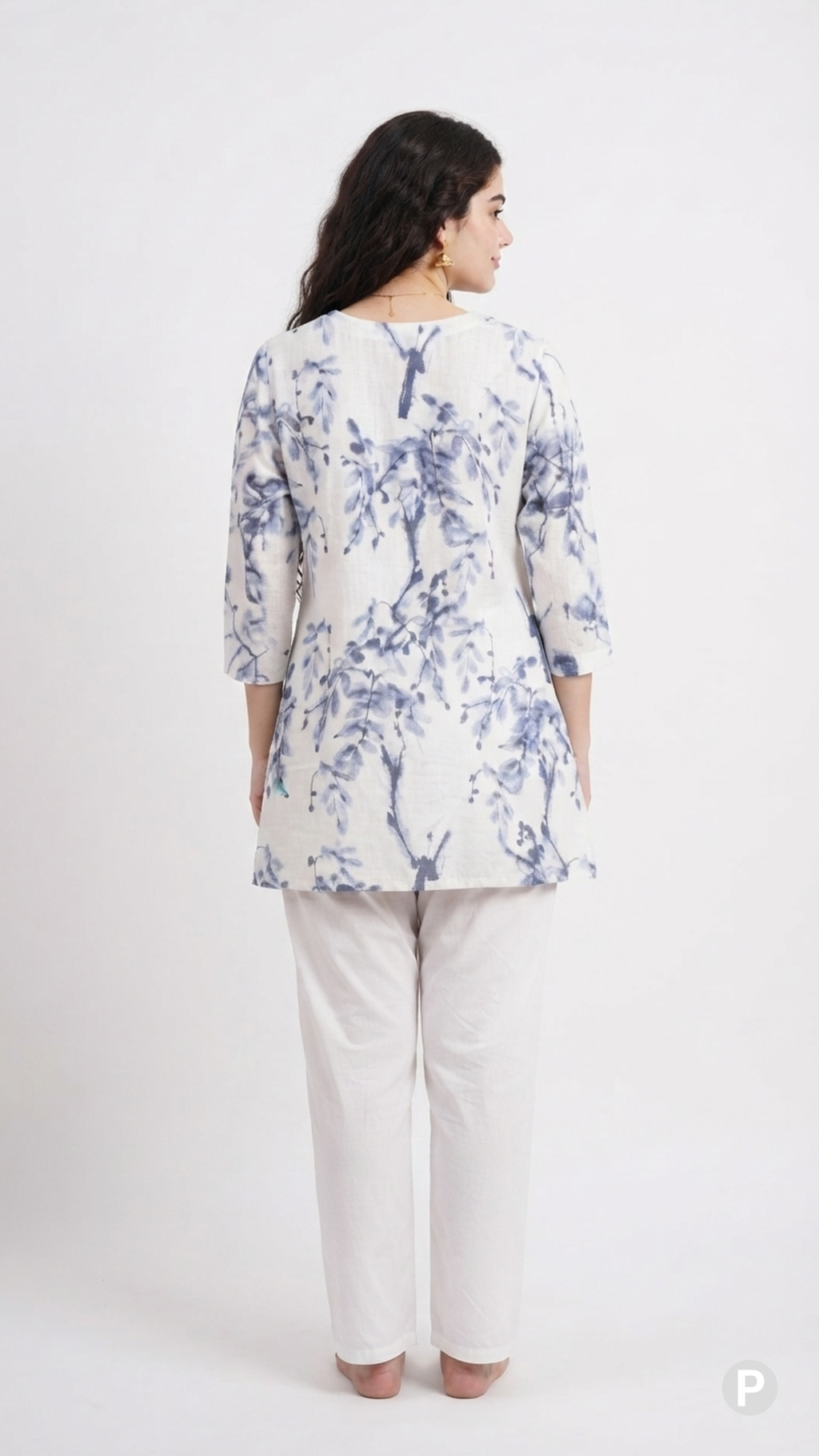 White Cotton Printed Short Kurti | P50698
