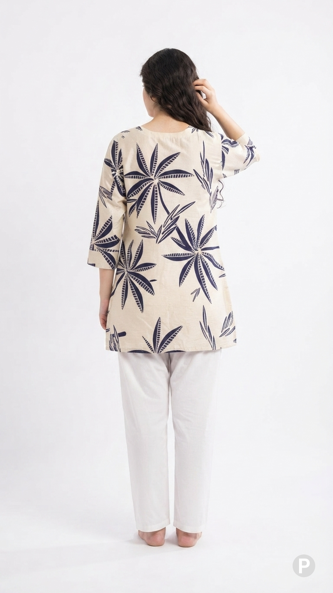Beige Cotton Printed Short Kurti | P50699