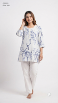 White Cotton Printed Short Kurti | P50699