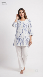 White Cotton Printed Short Kurti | P50699