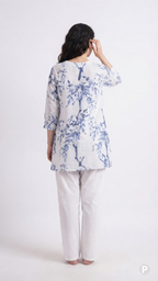 White Cotton Printed Short Kurti | P50699