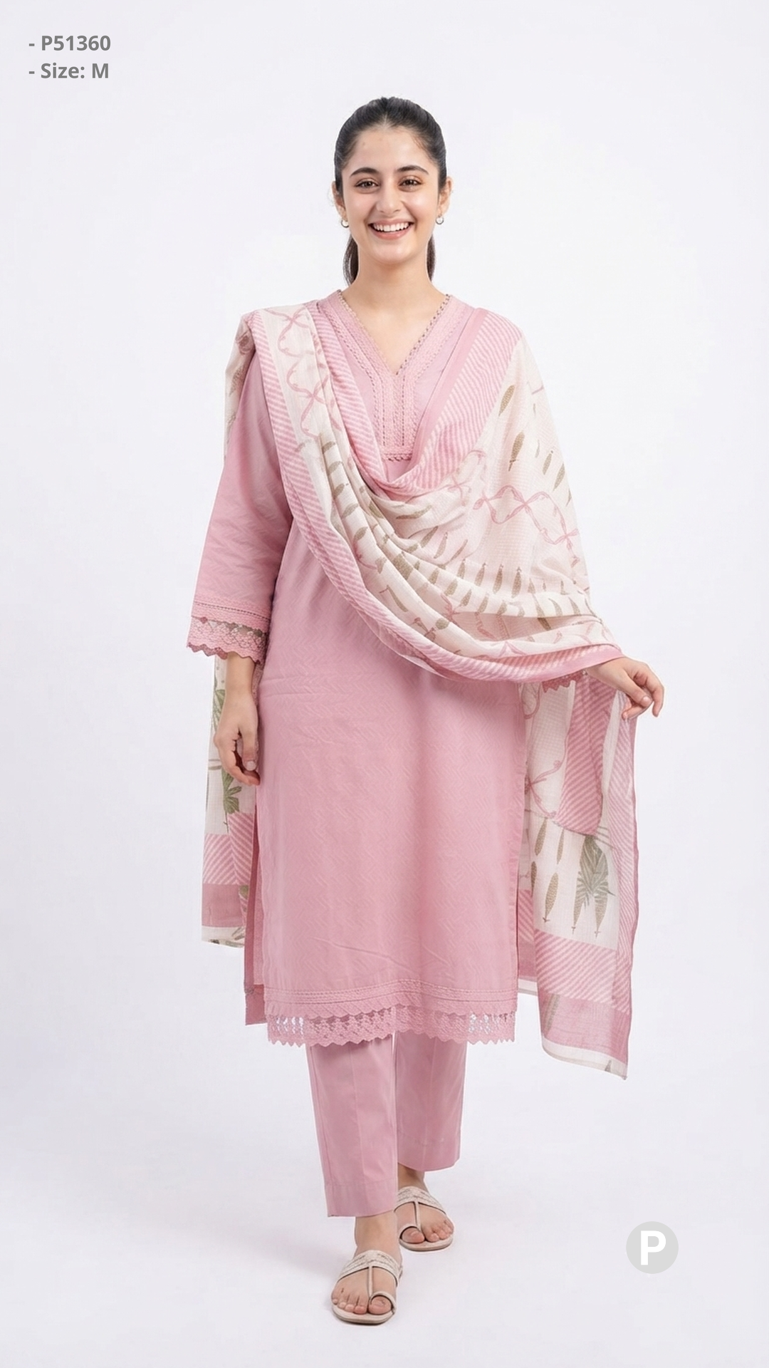 Light Pink Cotton Printed Kurti Set | P51360