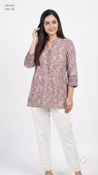 Brown Cotton Printed Short Kurti | P51419