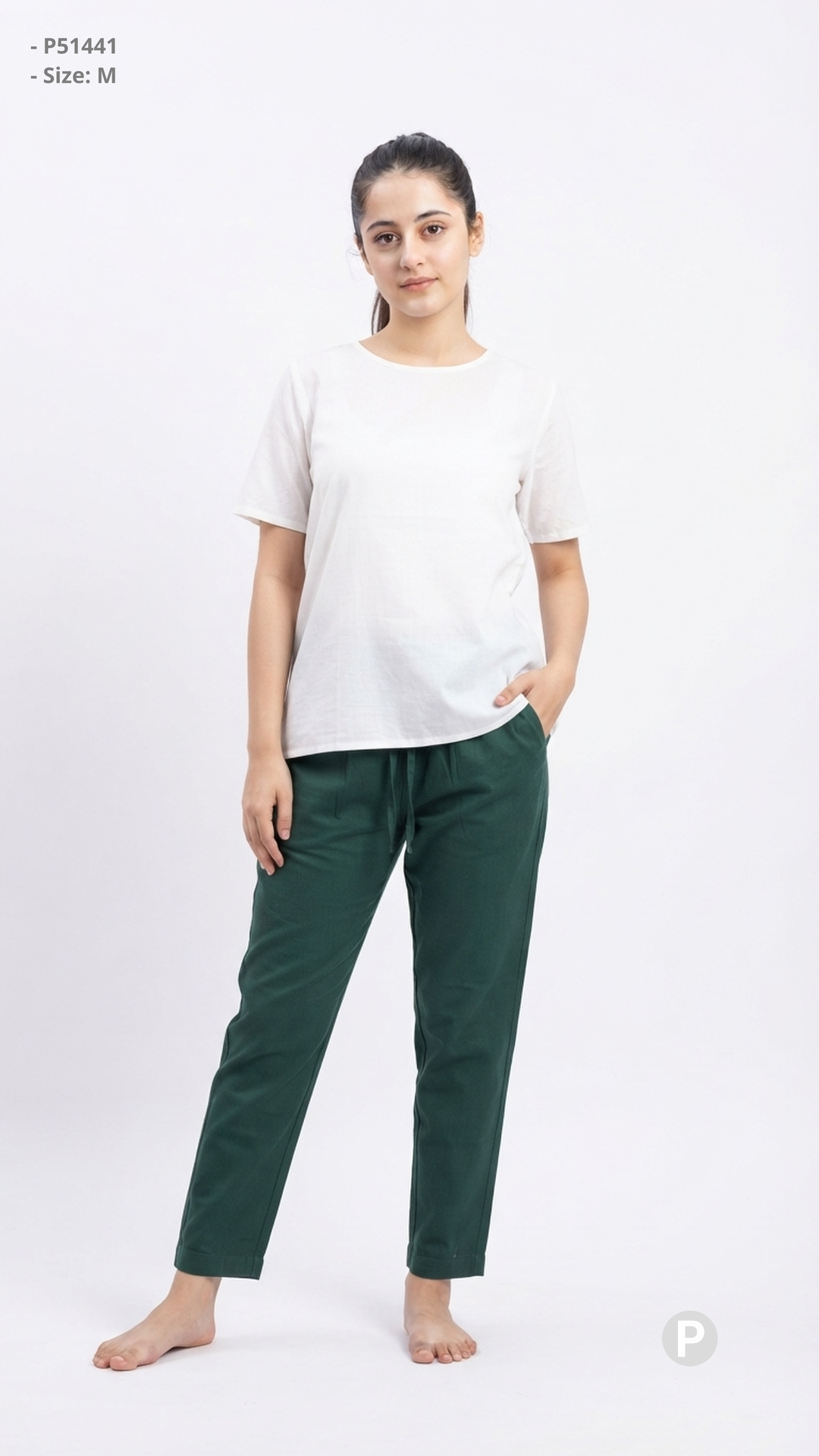 Dark Green Cotton Straight Trouser | P51441