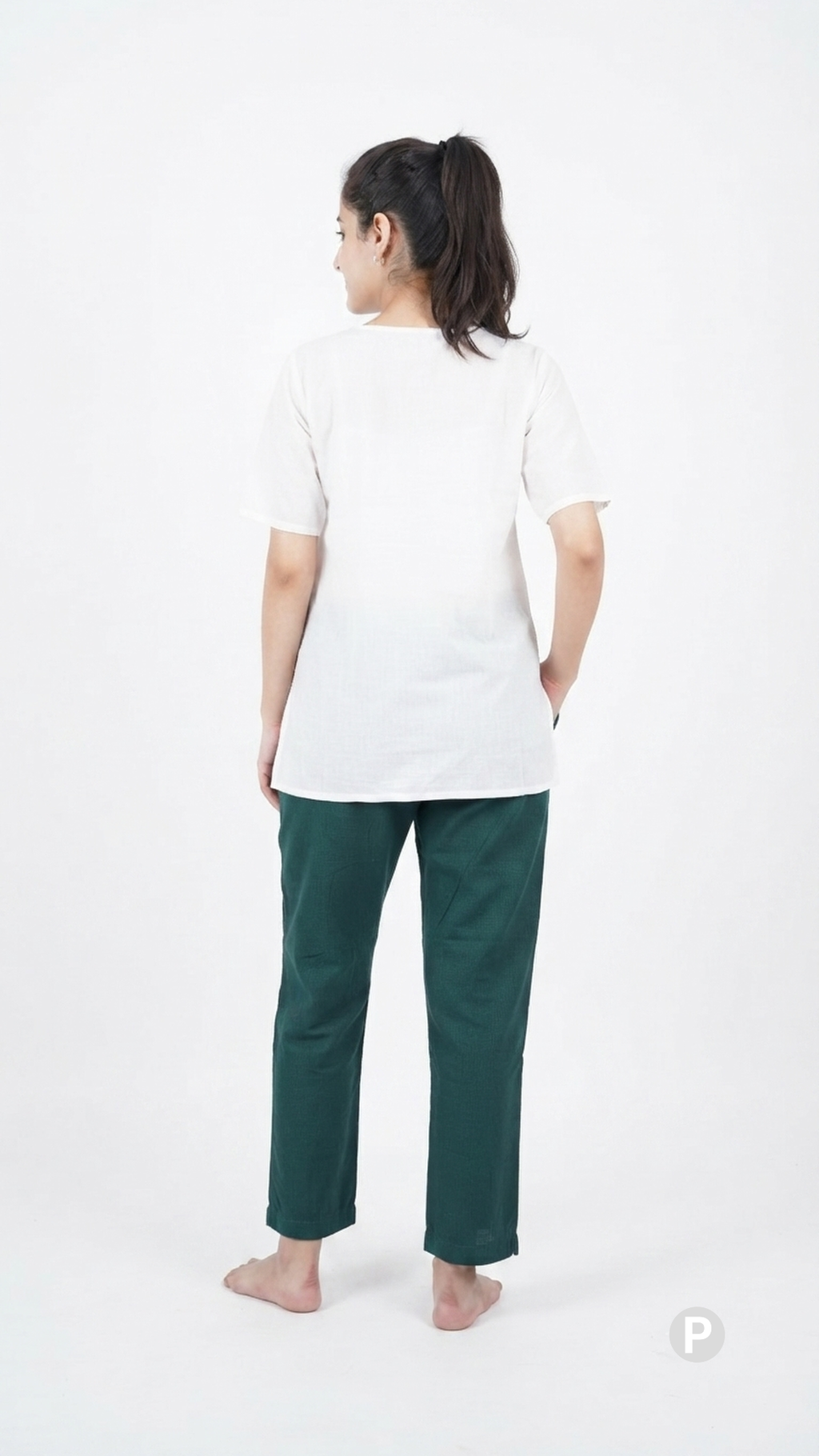 Dark Green Cotton Straight Trouser | P51443