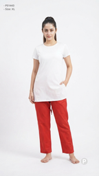 Red Cotton Straight Trouser | P51443