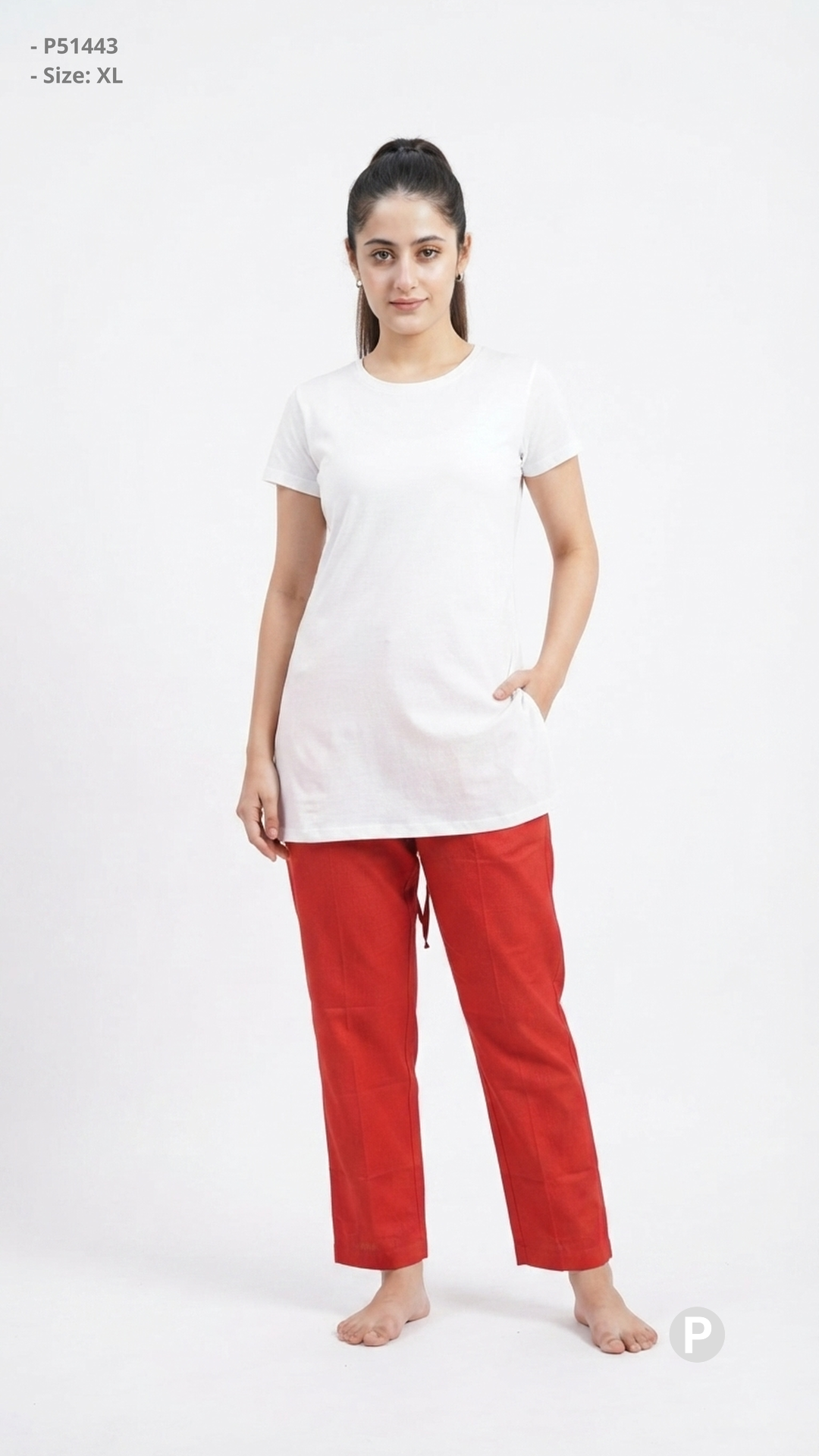 Red Cotton Straight Trouser | P51443