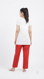 Red Cotton Straight Trouser | P51443