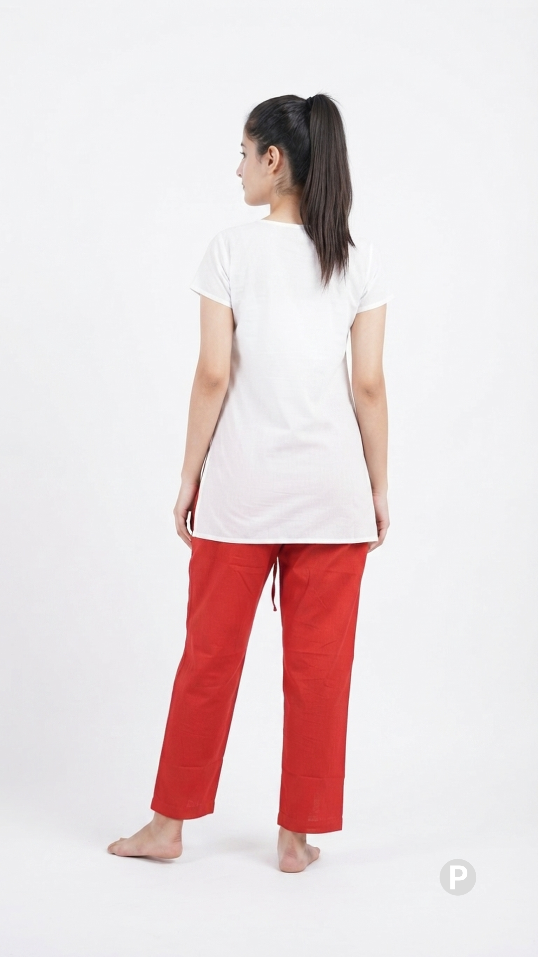 Red Cotton Straight Trouser | P51443