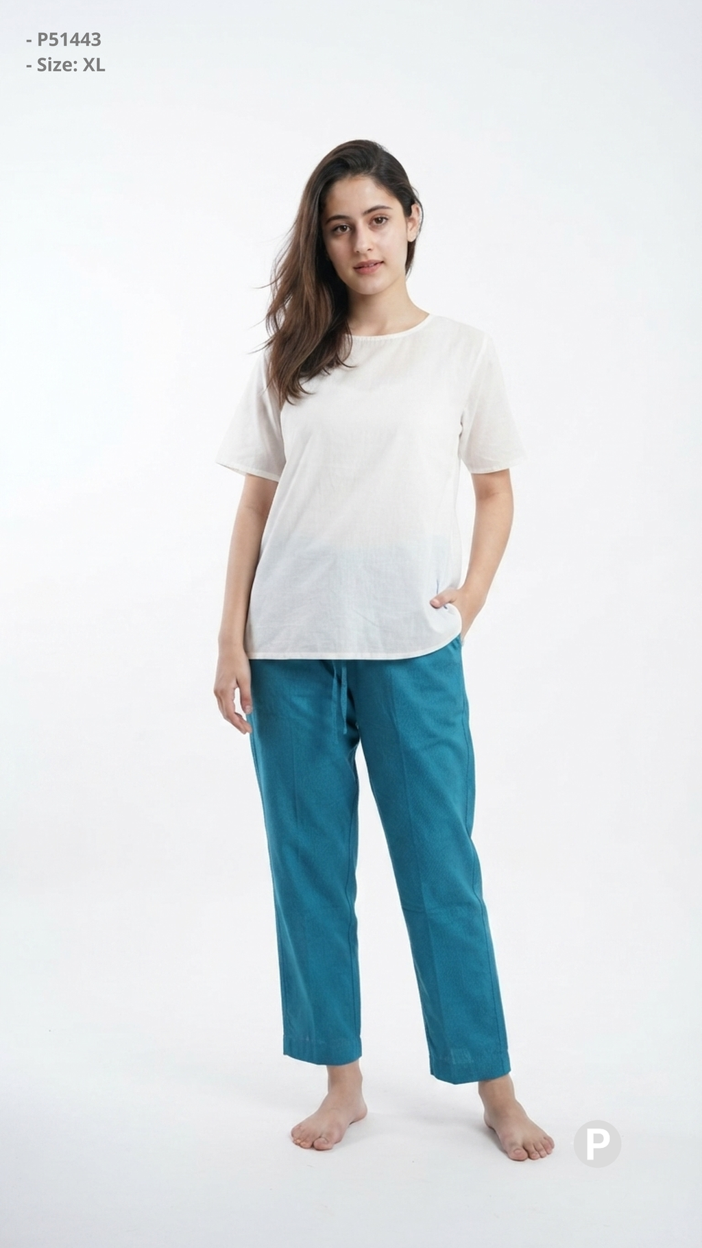 Blue Cotton Straight Trouser | P51443