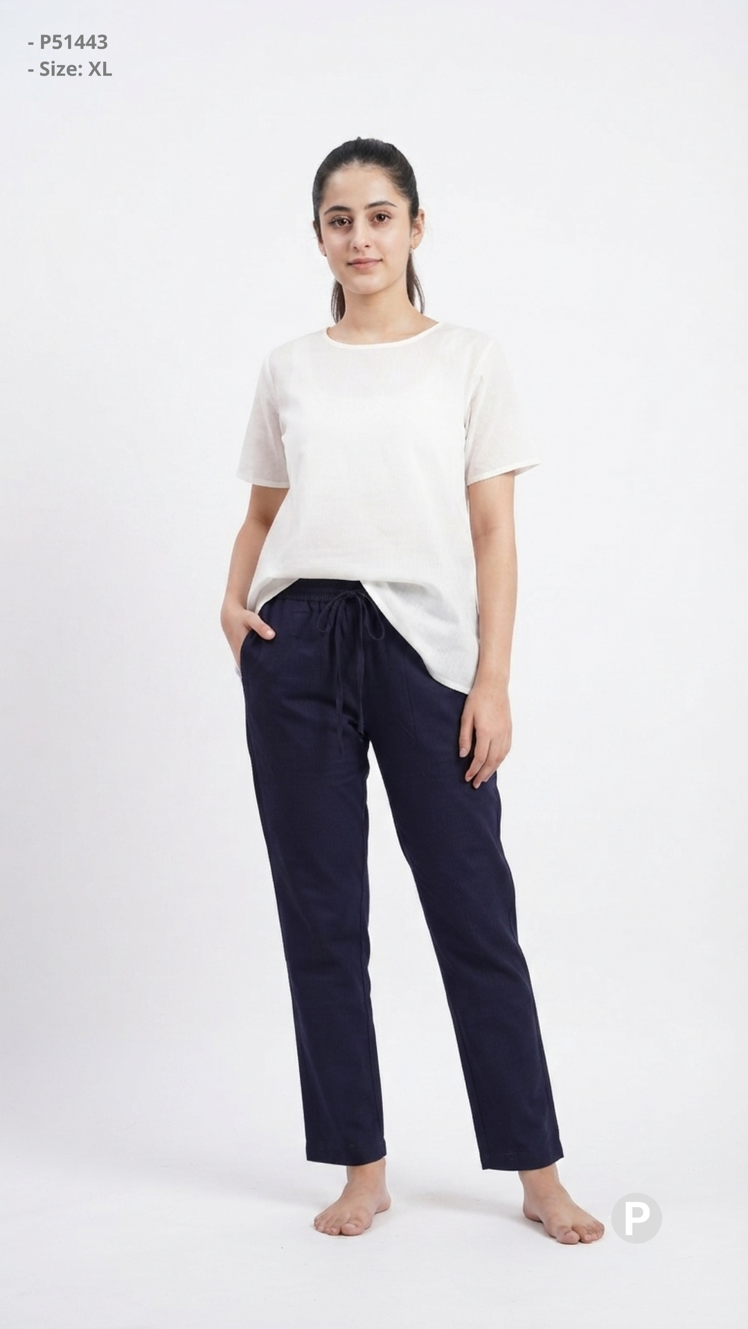 Navy Blue Cotton Straight Trouser | P51443