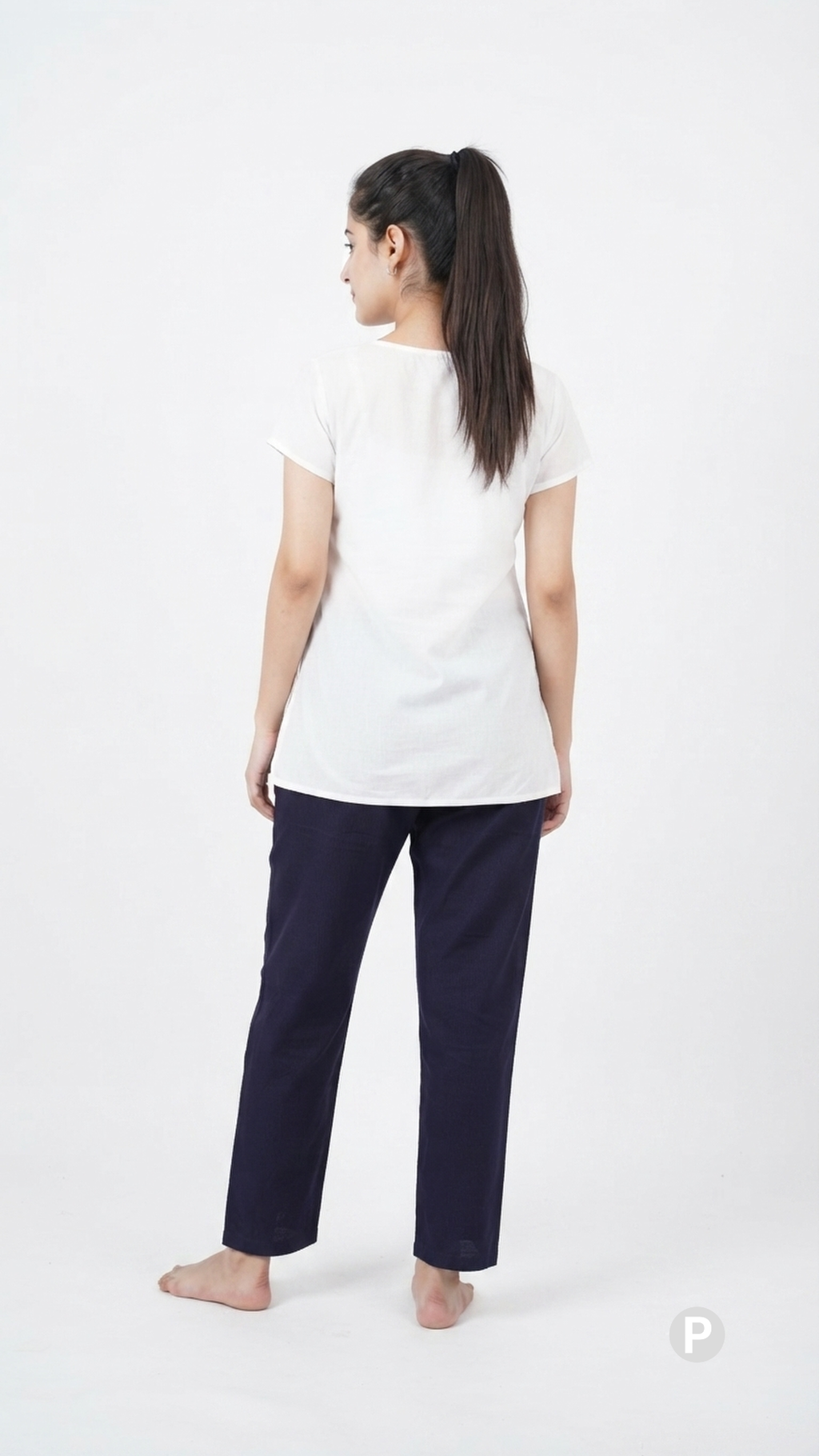 Navy Blue Cotton Straight Trouser | P51443