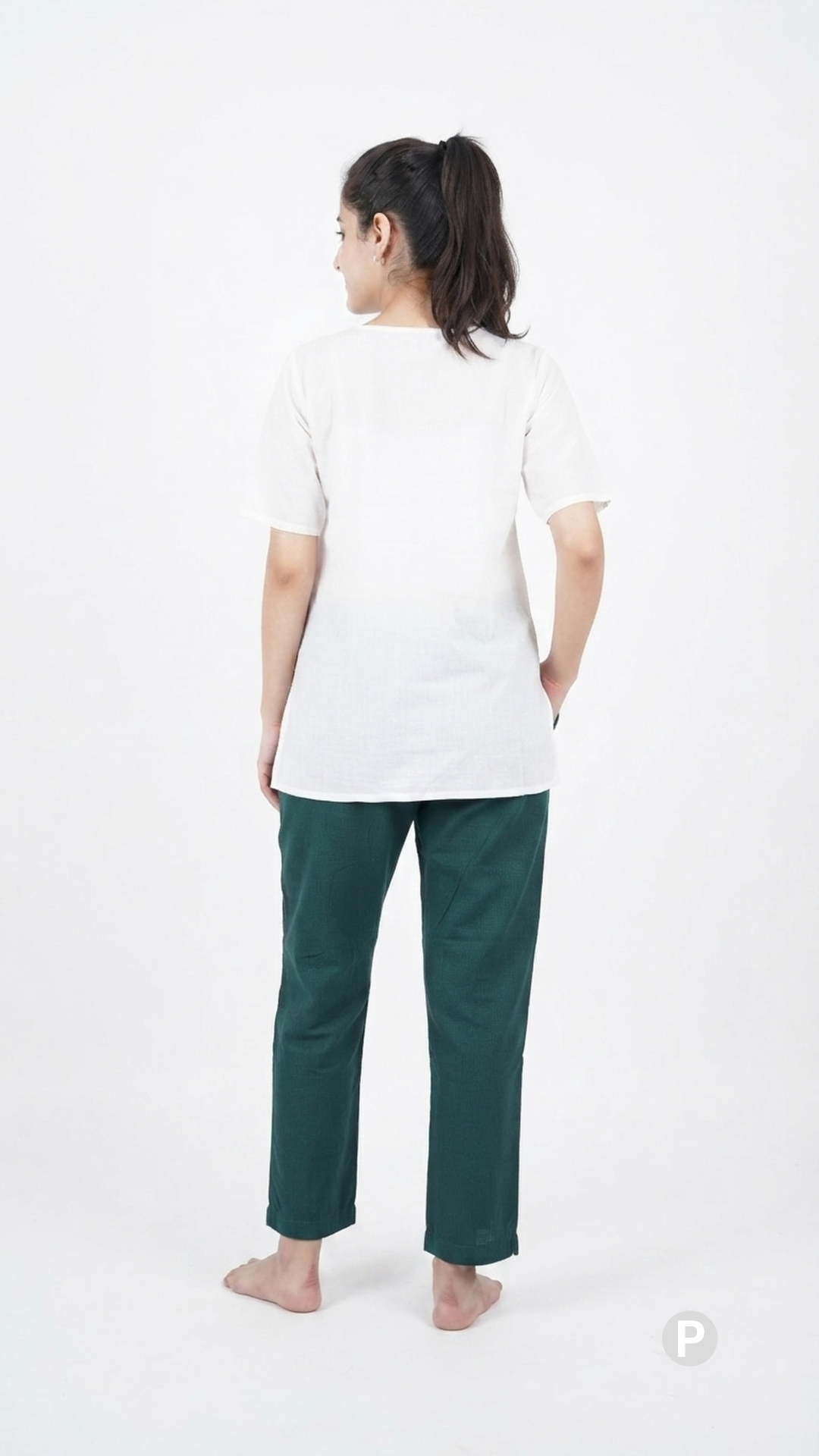 Dark Green Cotton Straight Trouser | P51443