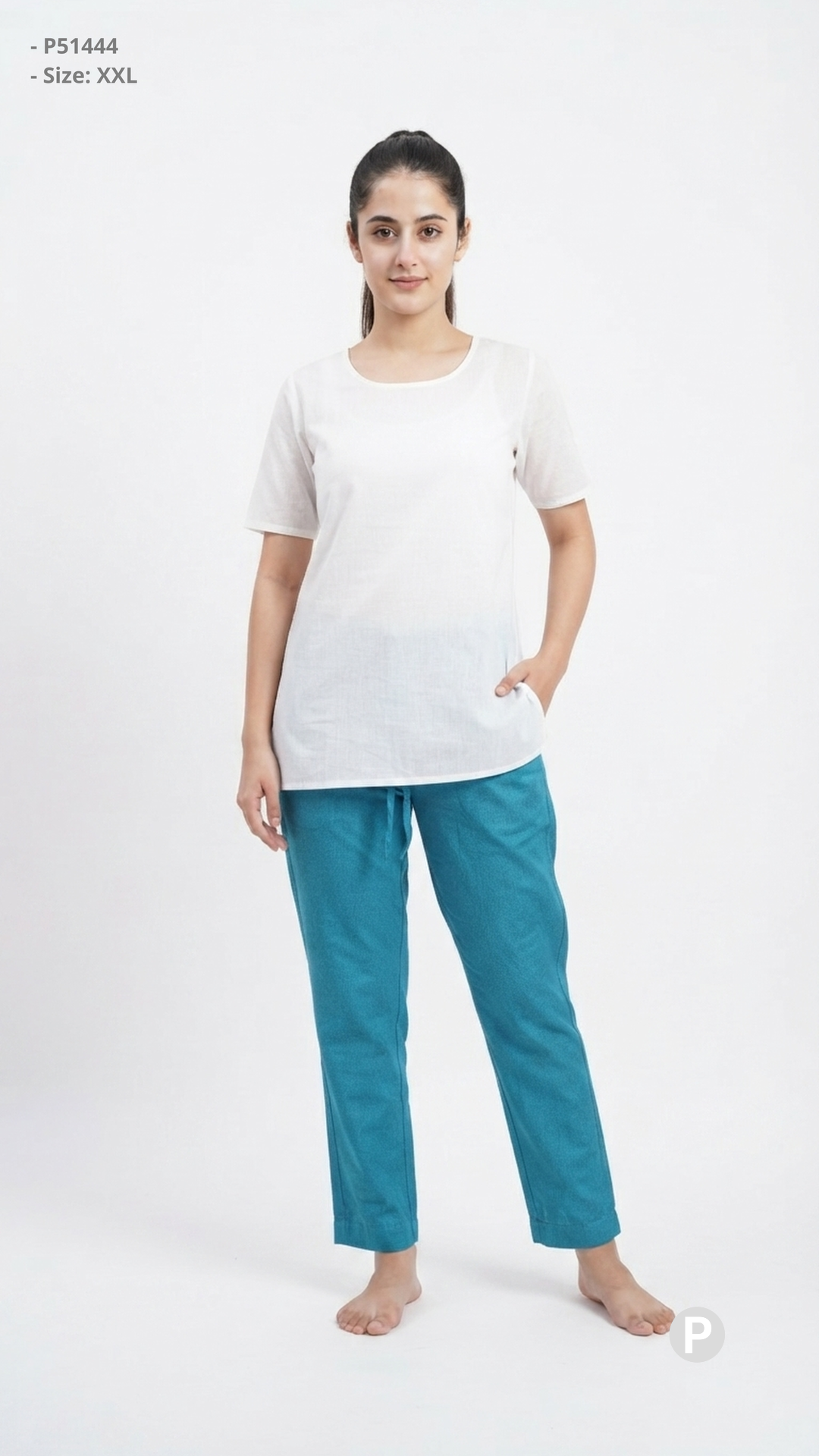 Blue Cotton Straight Trouser | P51444