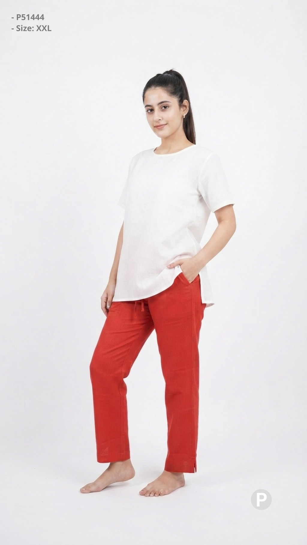 Red Cotton Straight Trouser | P51444