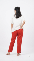 Red Cotton Straight Trouser | P51444