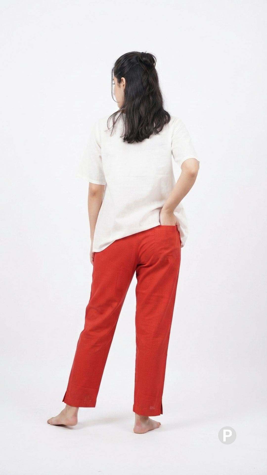 Red Cotton Straight Trouser | P51444