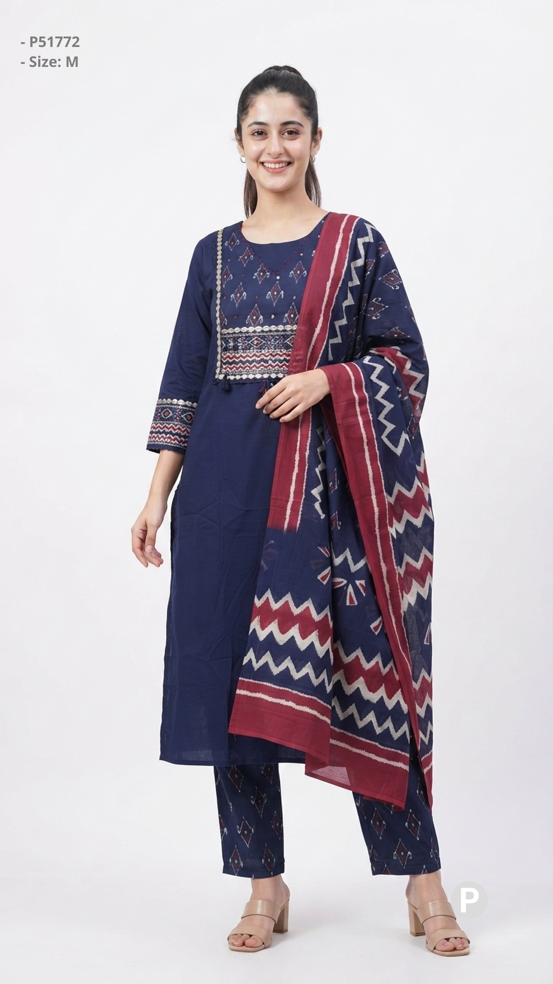 Navy Blue Cotton Printed Kurti Set | P51772