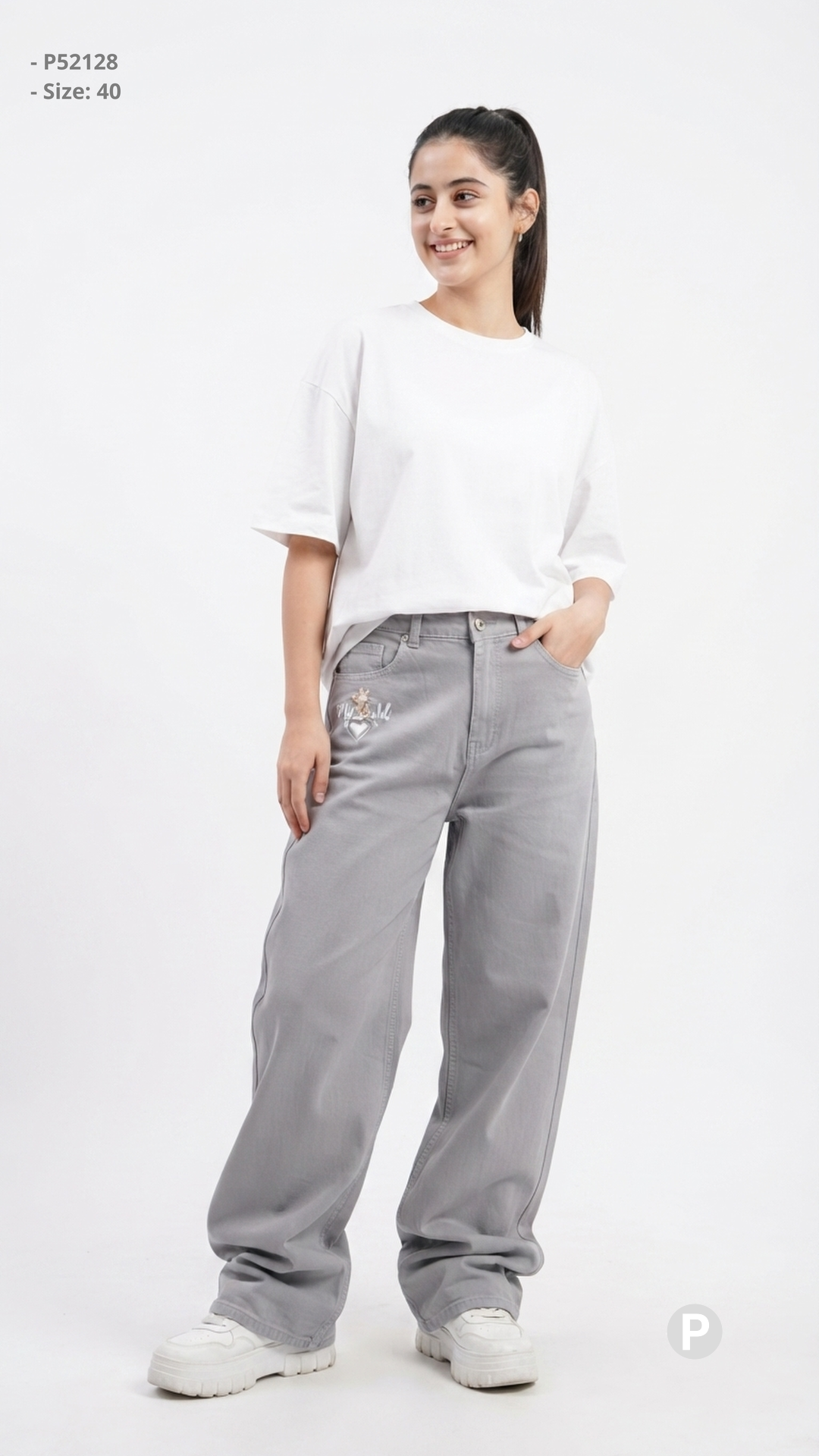 Grey Denim Baggy Jeans | P52128