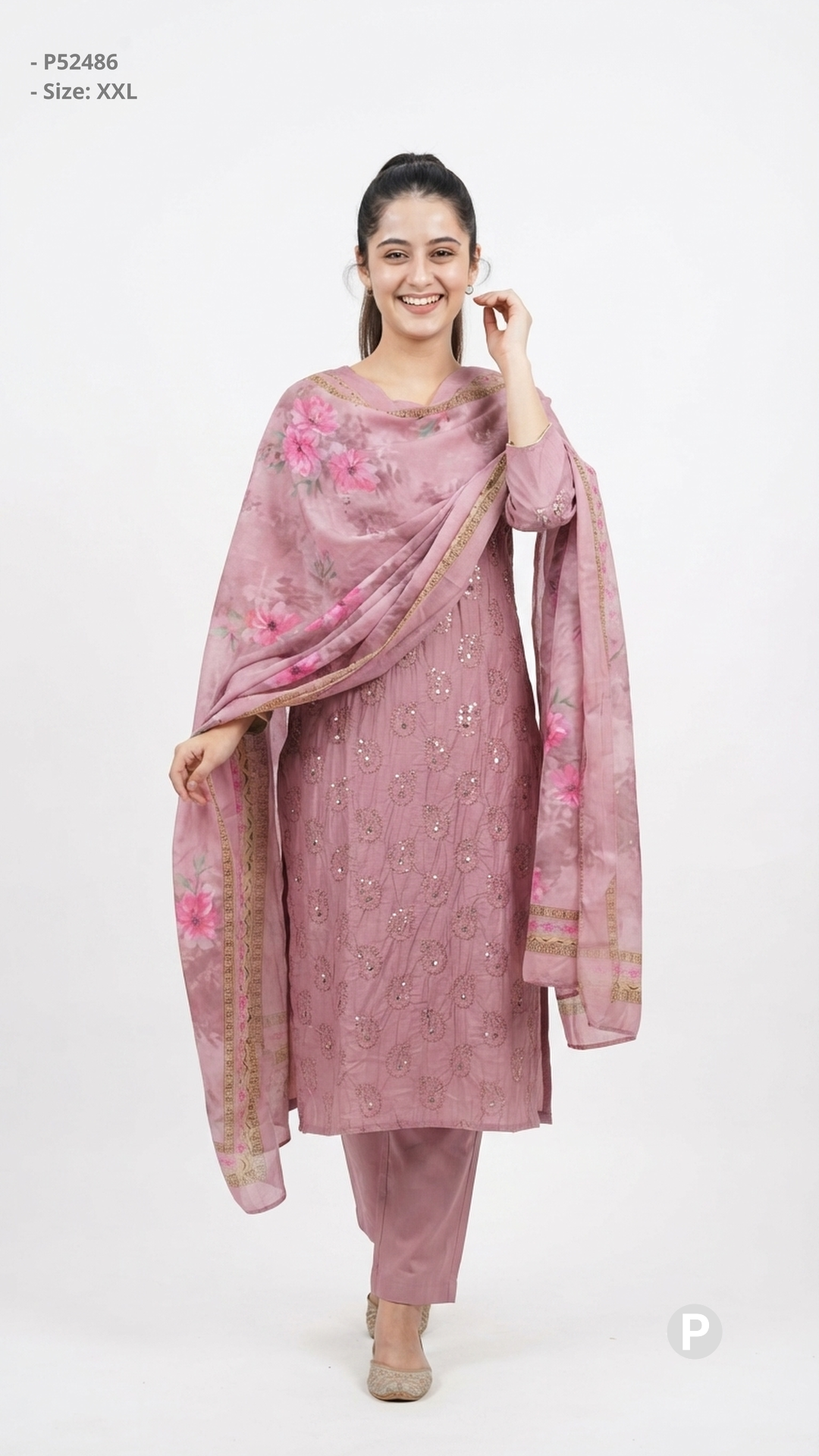 Pink Cotton Embellished Kurti Set | P52486