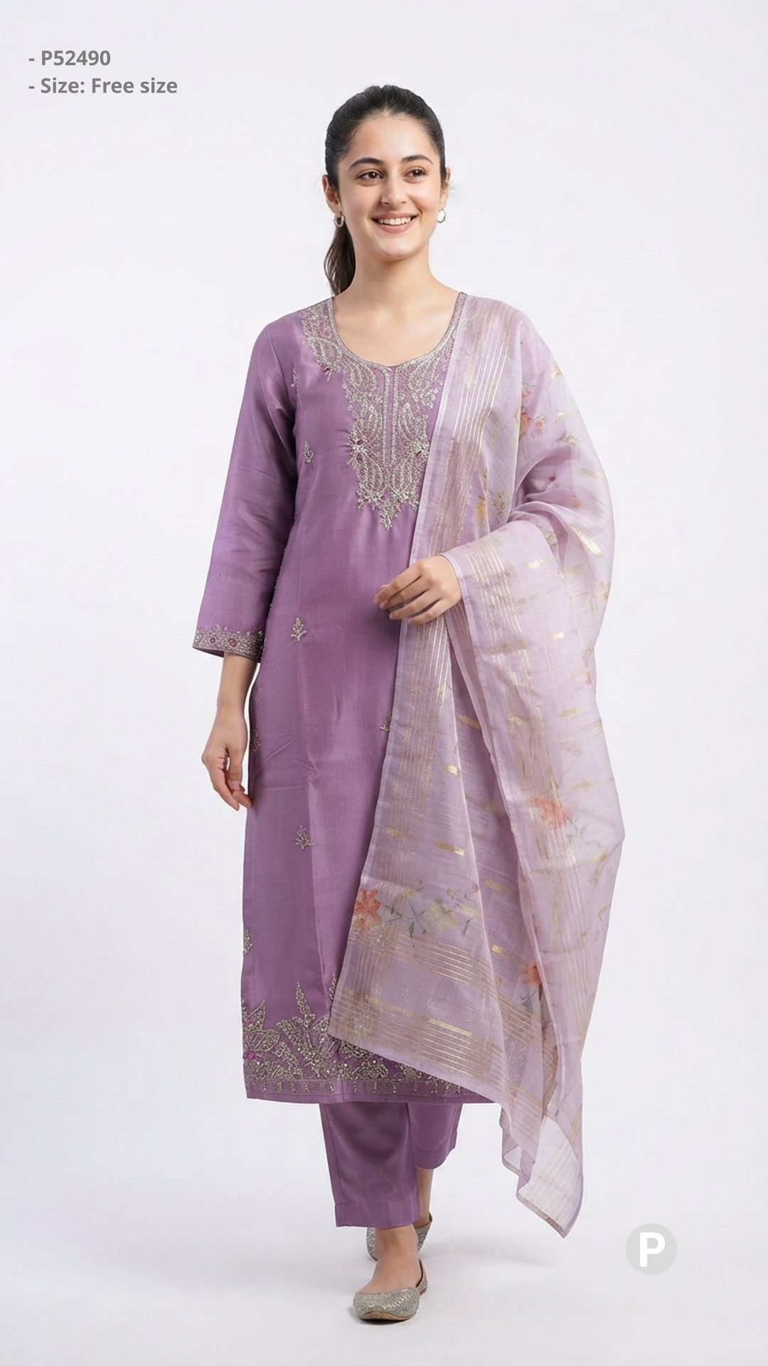 Purple Chanderi Silk Embroidered Kurti Set | P52490