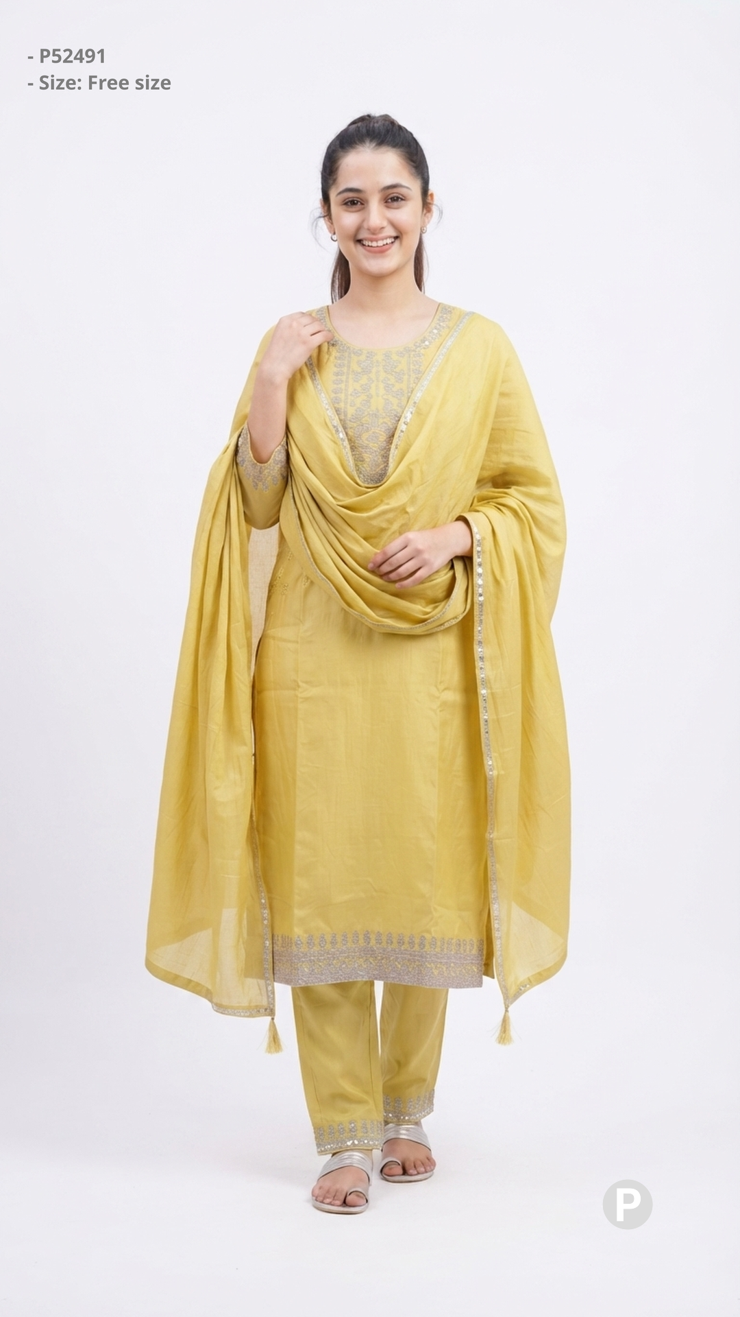 Yellow Cotton Straight Printed Kurti Set | P52491
