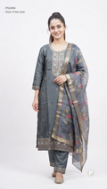 Grey Chanderi Printed Kurti Set | P52494