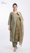 Olive Green Chanderi Silk Embroidered Kurti Set | P52494